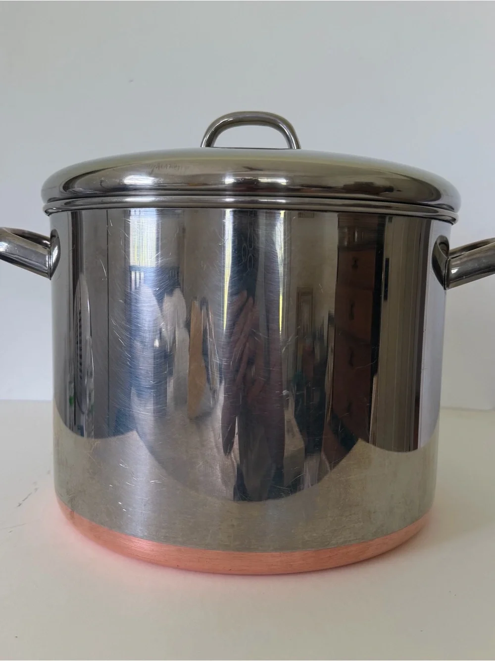 Vtg Revere Ware 10 Quart Copper Bottom Stock Pot W Lid, USA Labeled w/93h